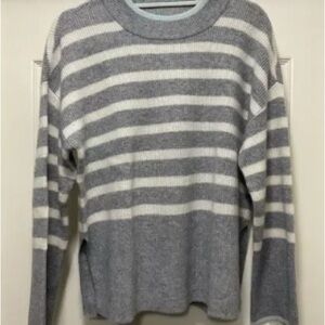 Classic Gray and White Striped Crewneck Sweater
